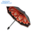 Black Rubber Umbrella Little Daisy Artdesign Digital Three Folding Umbrella Made in Xiamen Factory